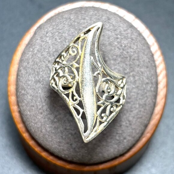 VTG Sterling Silver 925 Pierced Wavy Scroll Design Bold Statement Ring Size 7 - Picture 1 of 12
